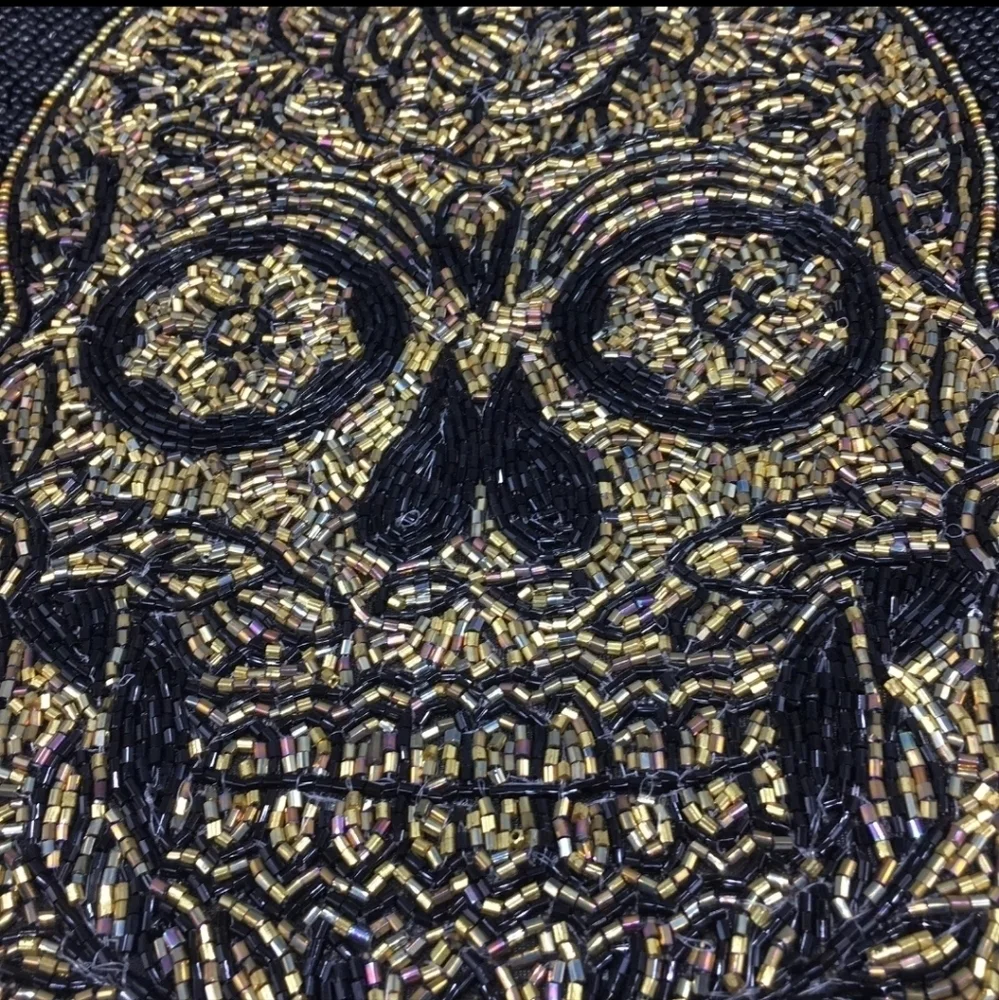 4pc Halloween Sugar Skull Sparkly Beaded Placemat Charger Set Day Of Dead New